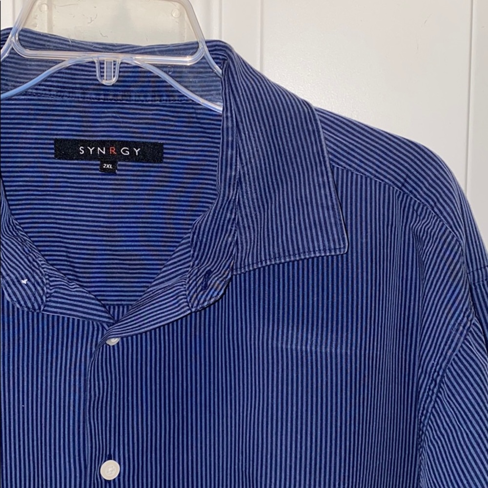 5/$20 SYNRGY blue striped Dress LS Shirt 2XL XXL